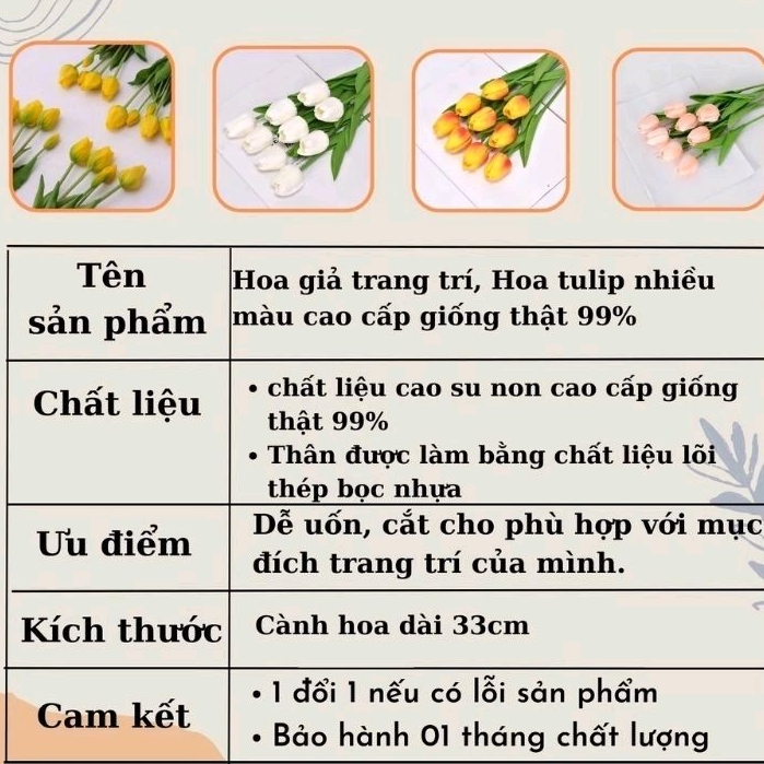 Hoa tulip giả nhiều màu xinh xắn để deco trang trí nhà cửa, làm bó hoa quà tặng