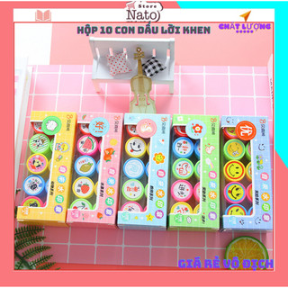 Bộ 10 con dấu lời khen thưởng hình mặt cười bằng nhựa mộc sáp đóng dấu stamp cho bé