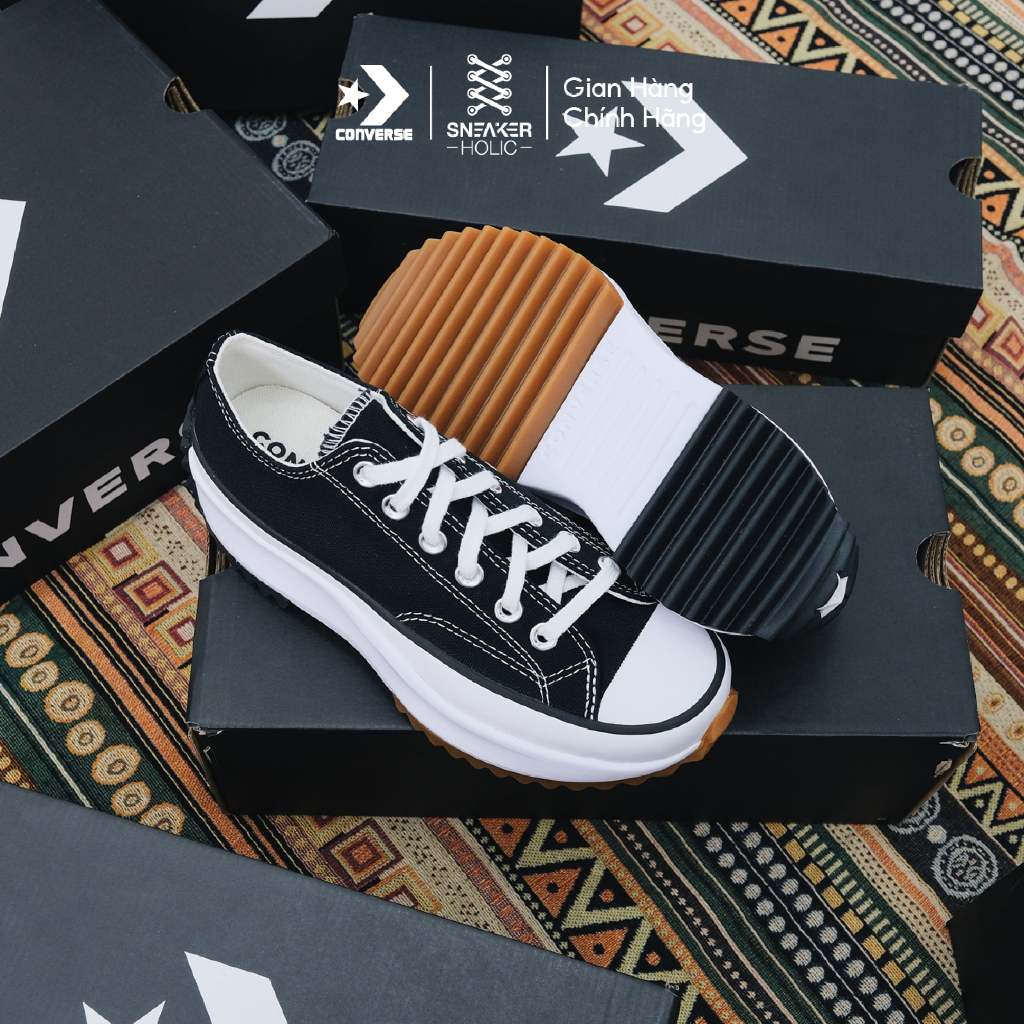 Giày Sneaker Nam Nữ CONVERSE Run Star Hike Low Black Gum - 168816C - Cổ Thấp Đen, Đế Cao Thời Trang Unisex, Chính Hãng