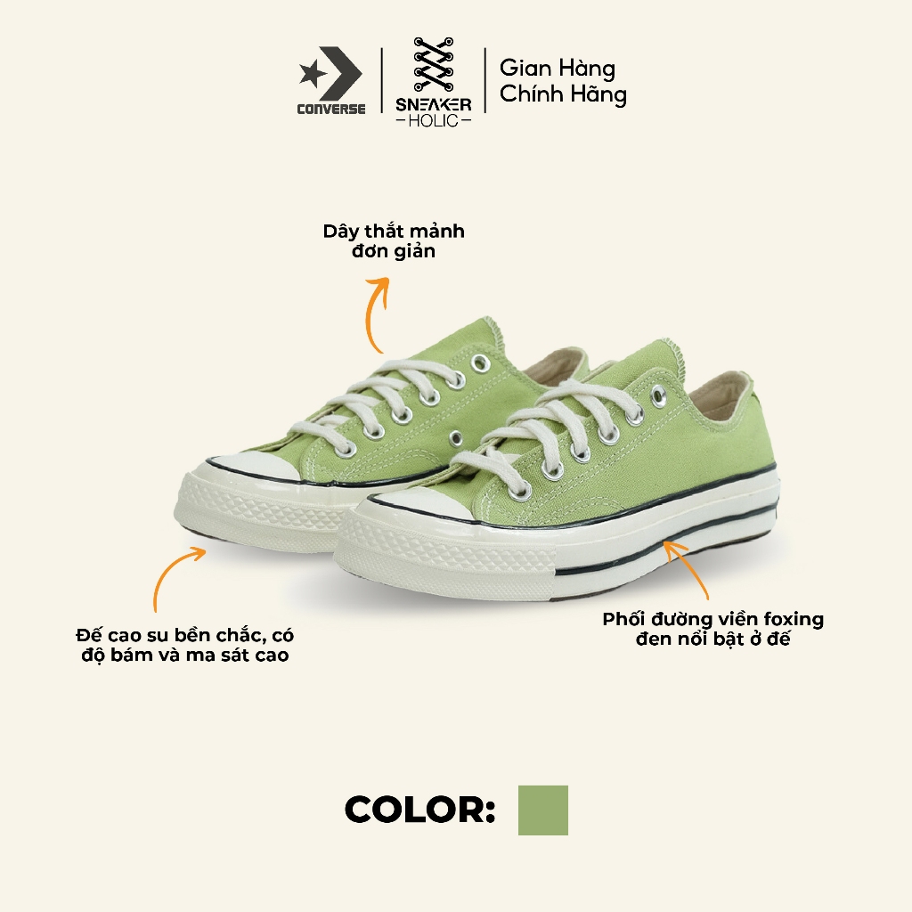 Giày Sneaker Nam Nữ CONVERSE Chuck 1970s Vintage Canvas Low Vitality Green - A04587C - Cổ Thấp Xanh, Thời Trang Unisex