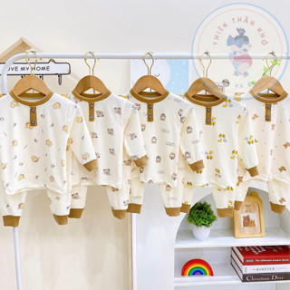 Bộ dài tay thu đông thun tăm họa tiết gấu dành cho bé trai, bé gái từ 6-14 kg(6 tháng -3,5 tuổi)