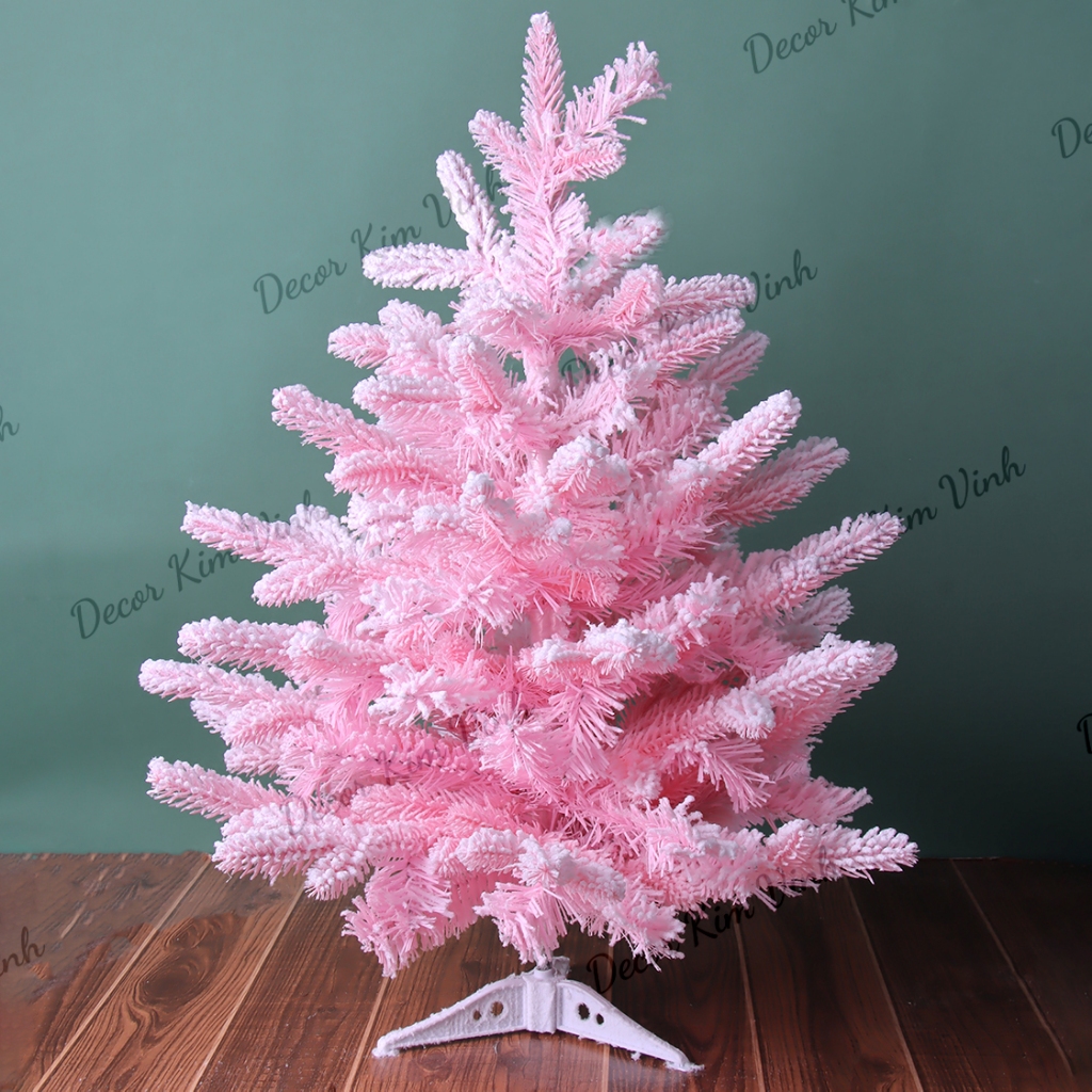 Cây Thông Tuyết Lá PE Màu Hồng Cao Cấp C25 60cm Cây Thông Trang Trí Noel