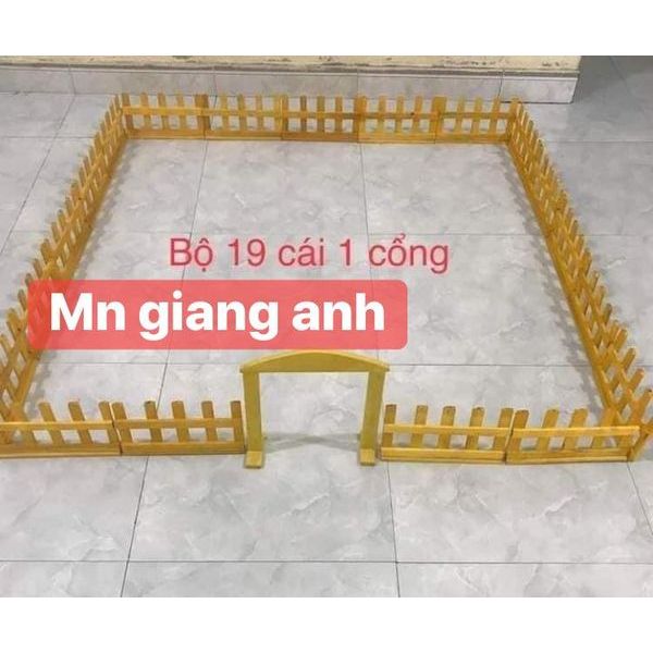 Đồ mầm non - Hàng rào gỗ trang Bộ 19 cái 1 cổng trí mầm non đẹp