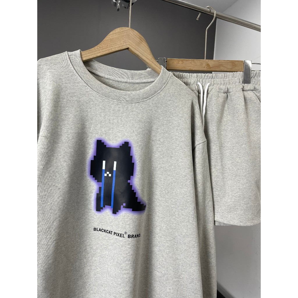 SET ÁO SWEATER QUẦN CỘC IN HÌNH MÈO ĐEN LUMIHOUSE A336