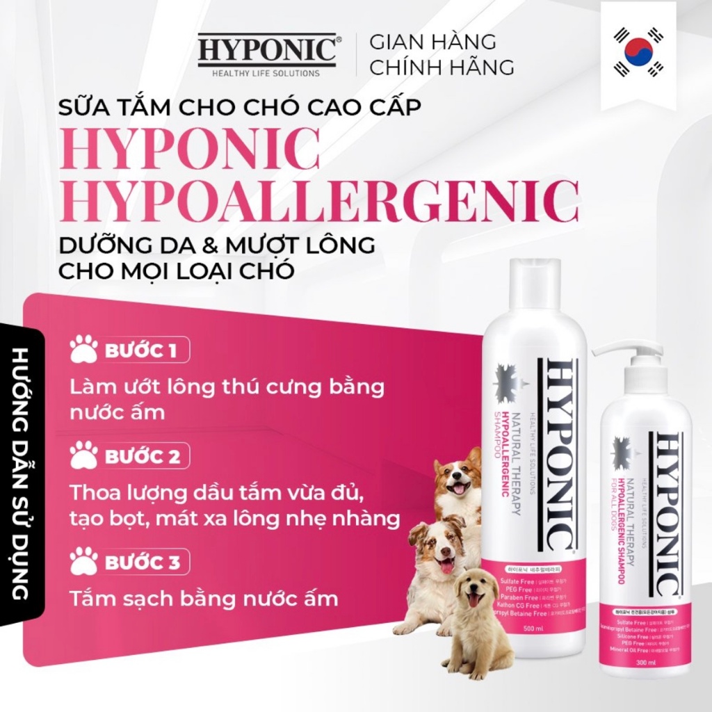 10ml - Sữa tắm cho chó cao cấp HYPONIC Hypoallergenic, dưỡng da và làm mượt lông dành cho mọi loại chó