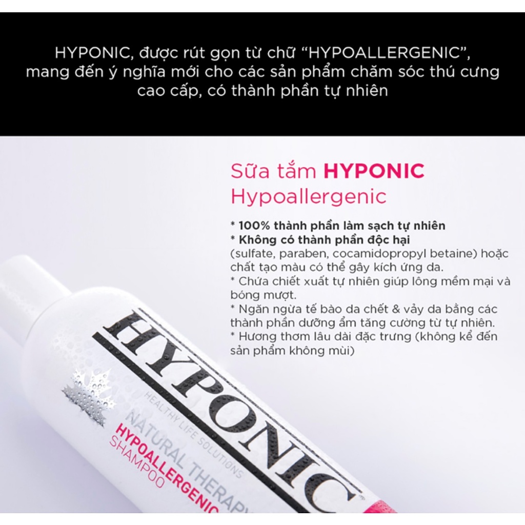 10ml - Sữa tắm cho chó cao cấp HYPONIC Hypoallergenic, dưỡng da và làm mượt lông dành cho mọi loại chó