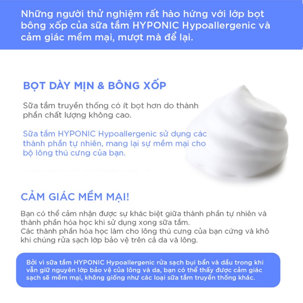 10ml - Sữa tắm cho chó cao cấp HYPONIC Hypoallergenic, dưỡng da và làm mượt lông dành cho mọi loại chó