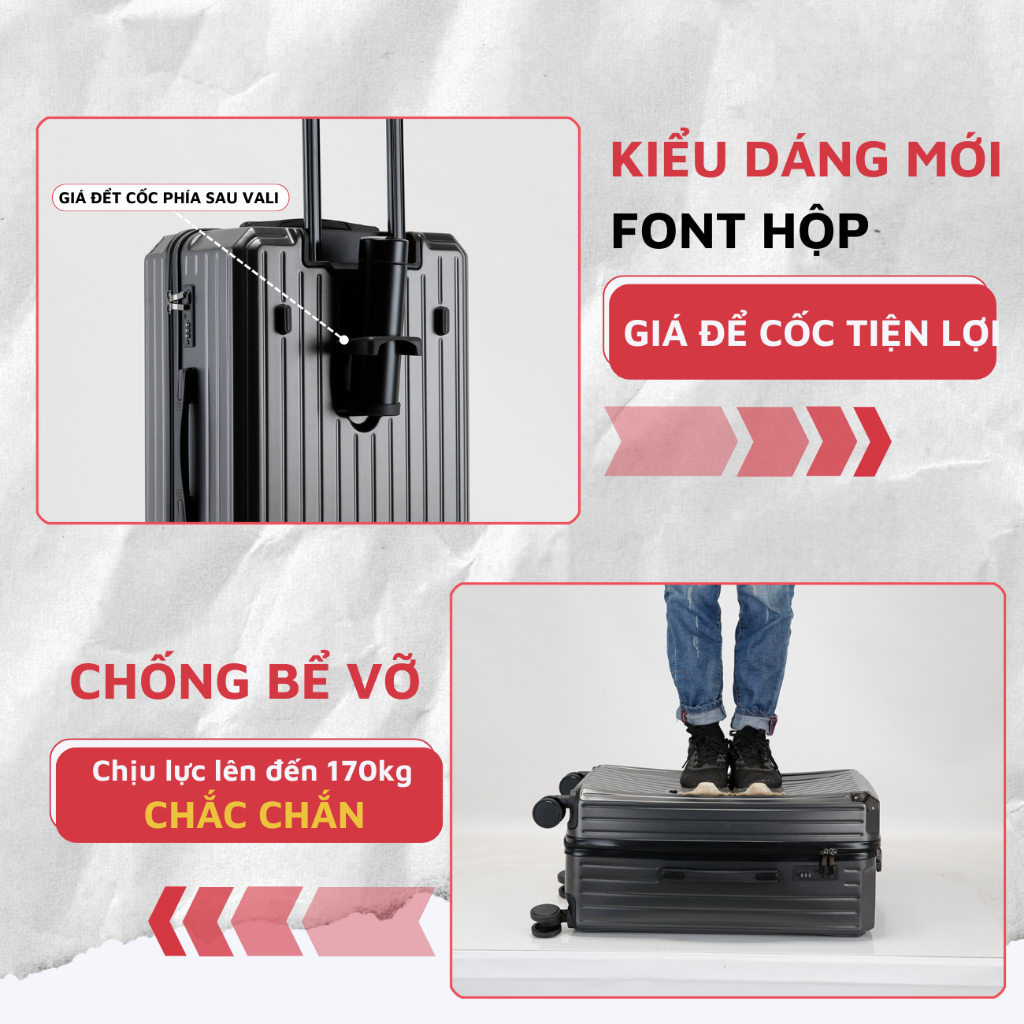 Vali kéo du lịch Kingsun vali size20/24dáng hộp Khoá Kéo KS-P37 nhựa PC +ABS cao cấp chống va đập