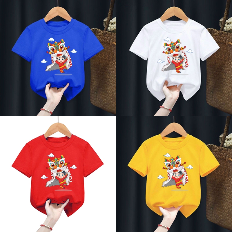 Áo thun tết hình bé trai và đầu lân áo cho bé từ 6kg-30kg.AT05.