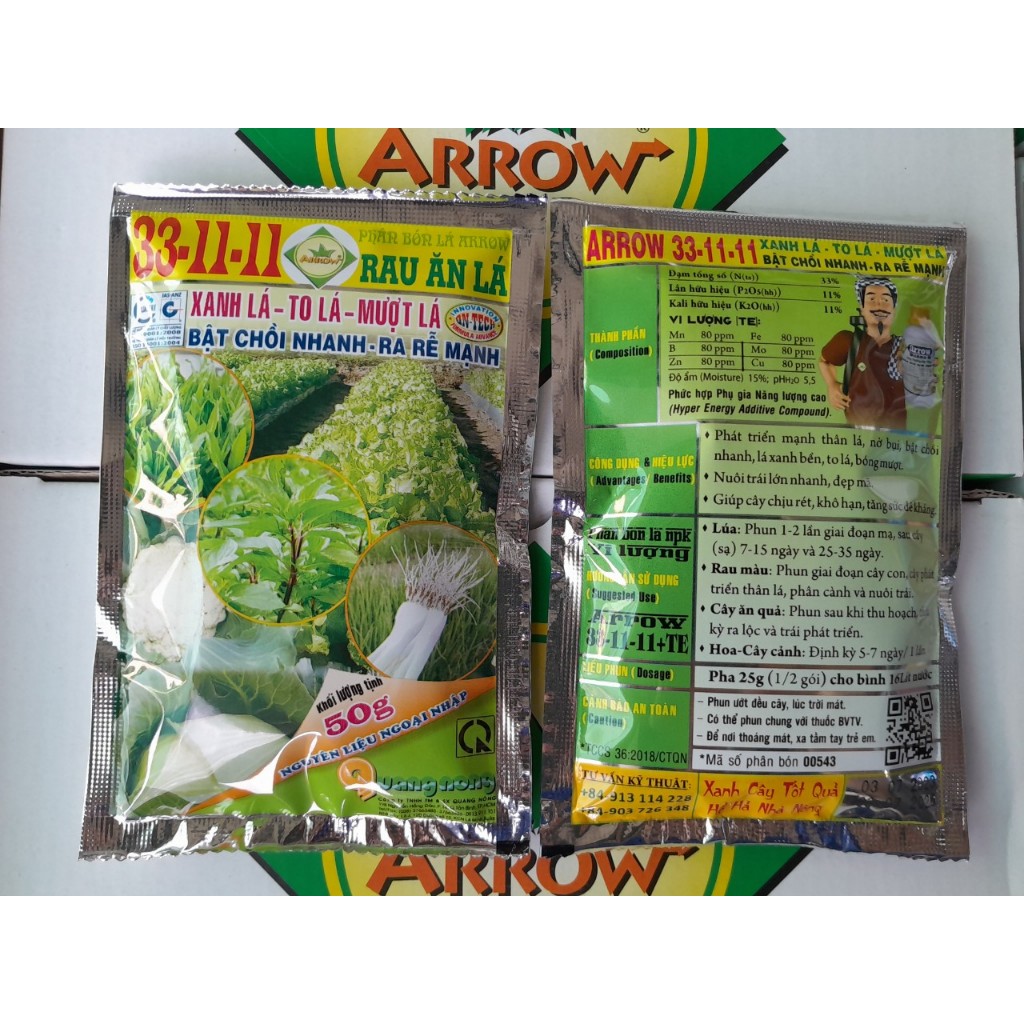 Phân bón lá 33-11-11 Arrow , Bật chồi nhanh - ra rễ mạnh, xanh lá - to lá - mượt lá
