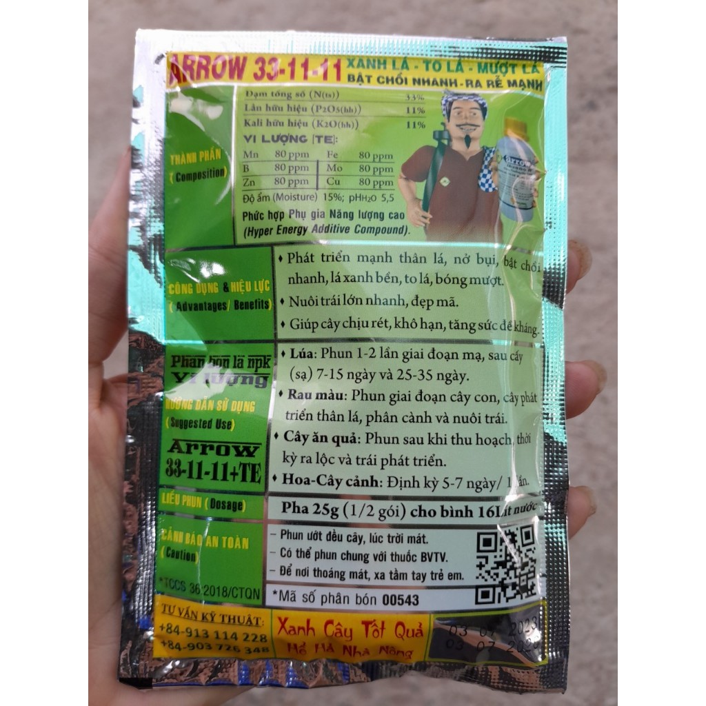 Phân bón lá 33-11-11 Arrow , Bật chồi nhanh - ra rễ mạnh, xanh lá - to lá - mượt lá