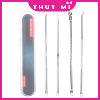 Bộ 4 cây nặn mụn, nhíp gắp mụn thép không gỉ