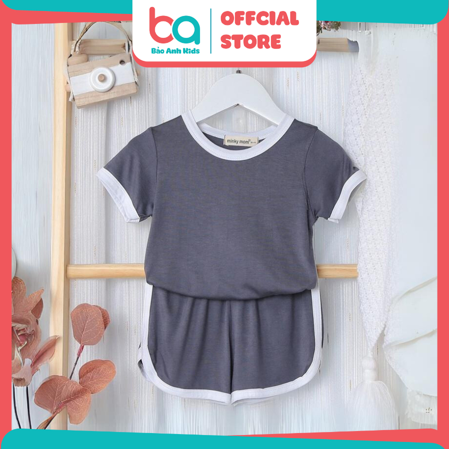 Bộ Cộc Tay Cho Bé Trai Bé Gái Minky Mom Màu Trơn Viền Trắng Vải Thun Lạnh Mềm Mịn Mát, Bộ Mặc Nhà Cho Bé  TNTRON