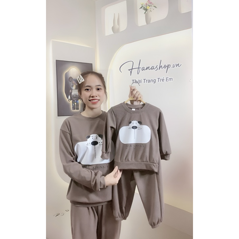 Bộ dài tay mẹ và bé chất liệu tăm nhung, đồ đôi mẹ và bé thu đông