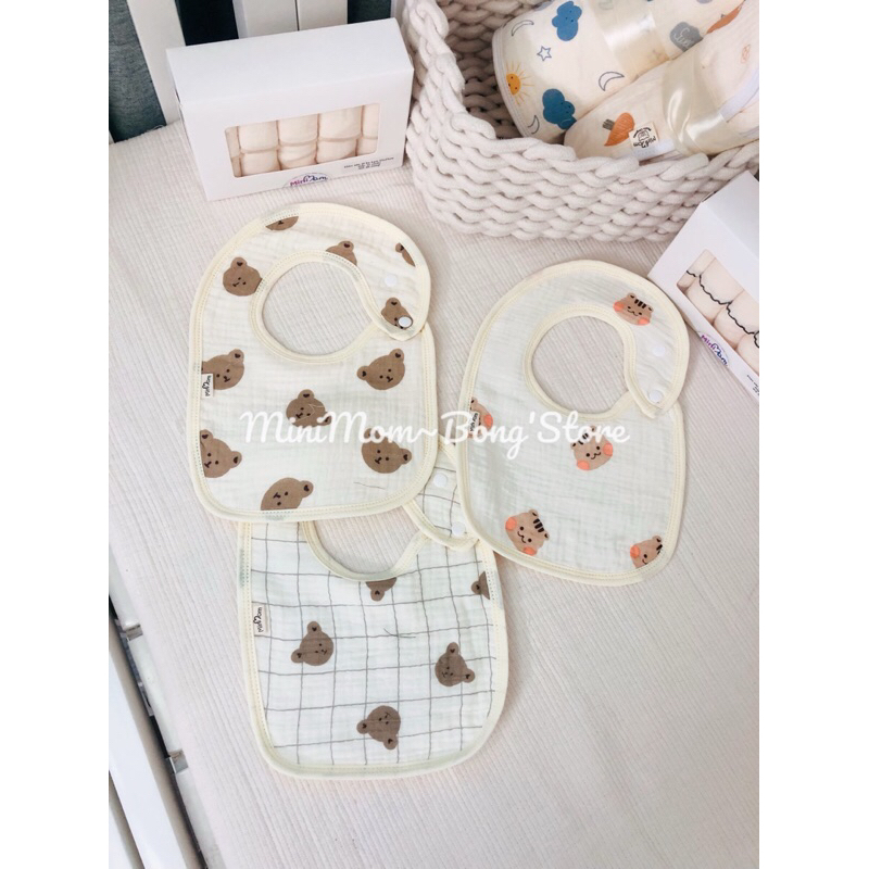 Yếm Chữ U Xô Muslin 6 lớp MiniMom hoạ tiết đáng yêu cho bé