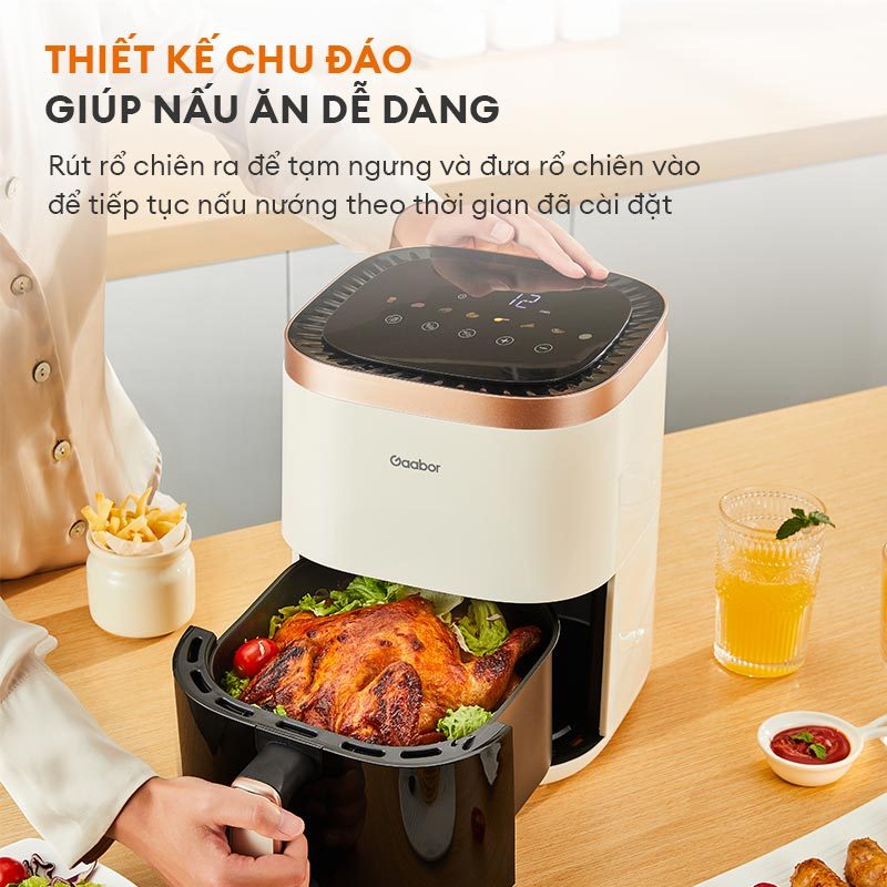 Nồi chiên không dầu Gaabor AF50T-WH01A dung tích 5 lít công suất mạnh 1400W giá rẻ đa năng thiết kế đẹp mắt