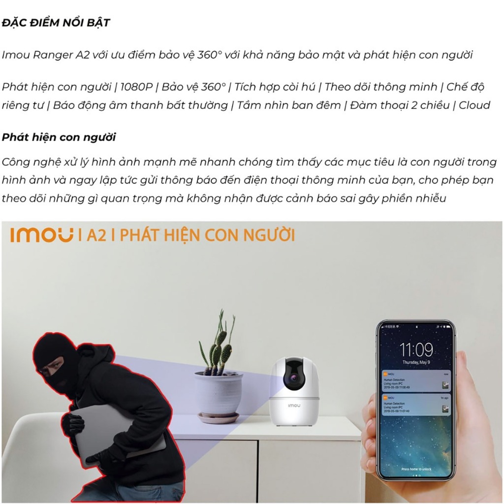 Camera imou, camera wifi xoay 360 đàm thoại 2 chiều có cảnh báo chuyển động và còi báo động. Bảo hành 2 năm toàn quốc.