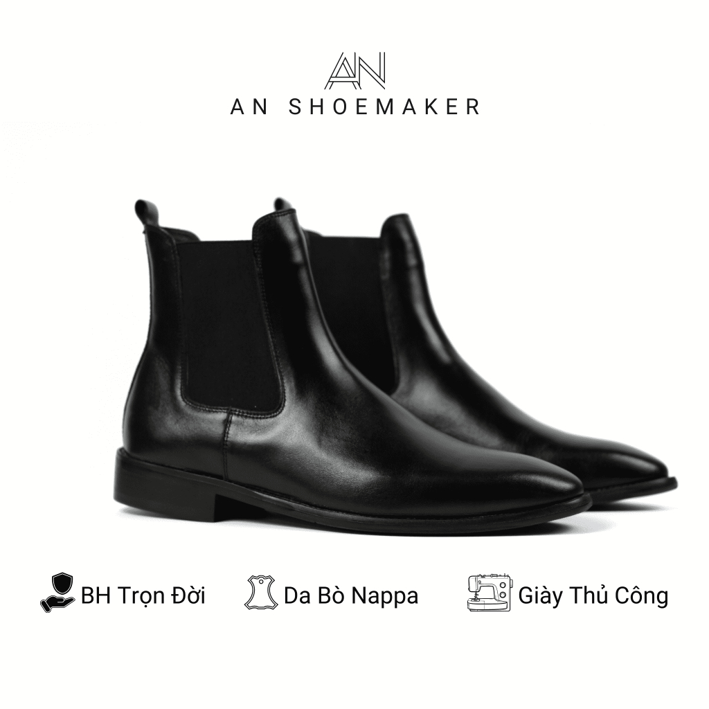 Chelsea boot nam AN kiểu giày tây cao cổ dáng công sở trẻ trung bằng da bò nappa đế cao 3 cm thích hợp đi làm đi chơi