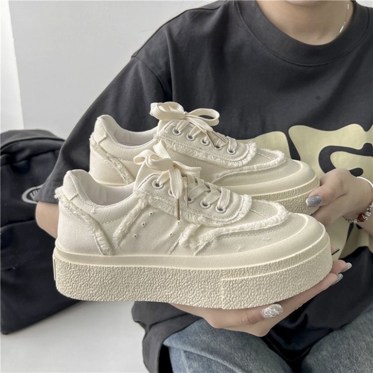 Giày Nữ Thể Thao Canvas Vải Tua Rua, Giày Sneaker Đế Độn Kiểu Dáng Thể Thao hot 2023 Mẫu mới