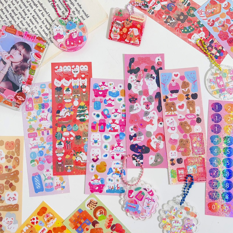 Combo 100/200 tấm sticker lấp lánh dán nhãn vở, móc khoá, toploader, trang trí sổ dễ thương