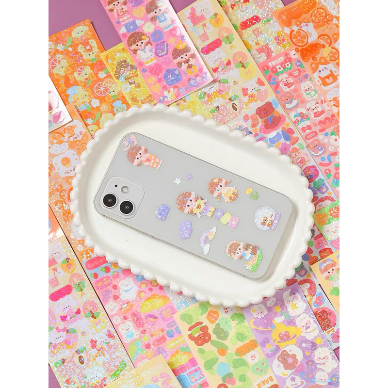 Combo 100/200 tấm sticker lấp lánh dán nhãn vở, móc khoá, toploader, trang trí sổ dễ thương