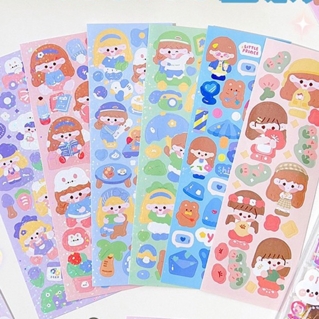 Combo 100/200 tấm sticker lấp lánh dán nhãn vở, móc khoá, toploader, trang trí sổ dễ thương