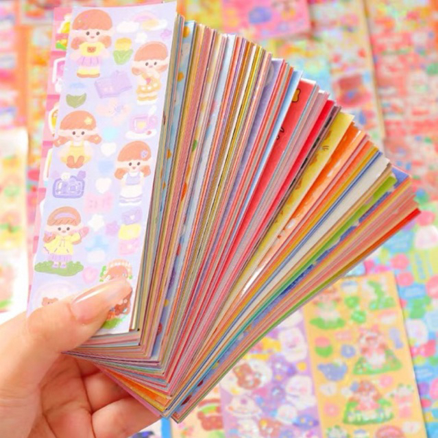 Combo 100/200 tấm sticker lấp lánh dán nhãn vở, móc khoá, toploader, trang trí sổ dễ thương