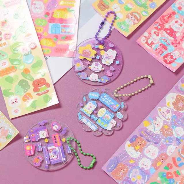 Combo 100/200 tấm sticker lấp lánh dán nhãn vở, móc khoá, toploader, trang trí sổ dễ thương