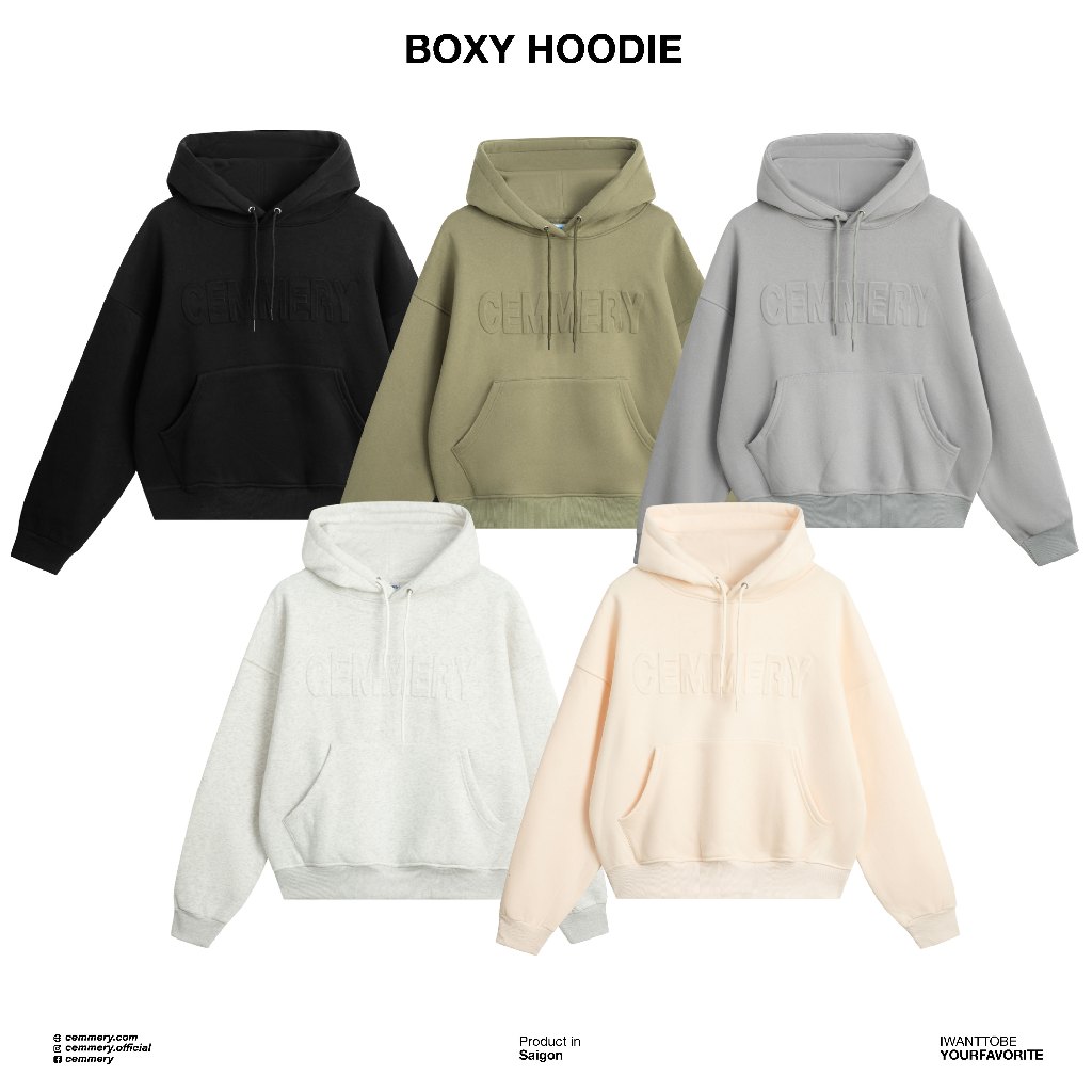 Áo Hoodie CEMMERY Local Brand BOXY HOODIE, áo khoác nỉ bông Unisex 5 Màu