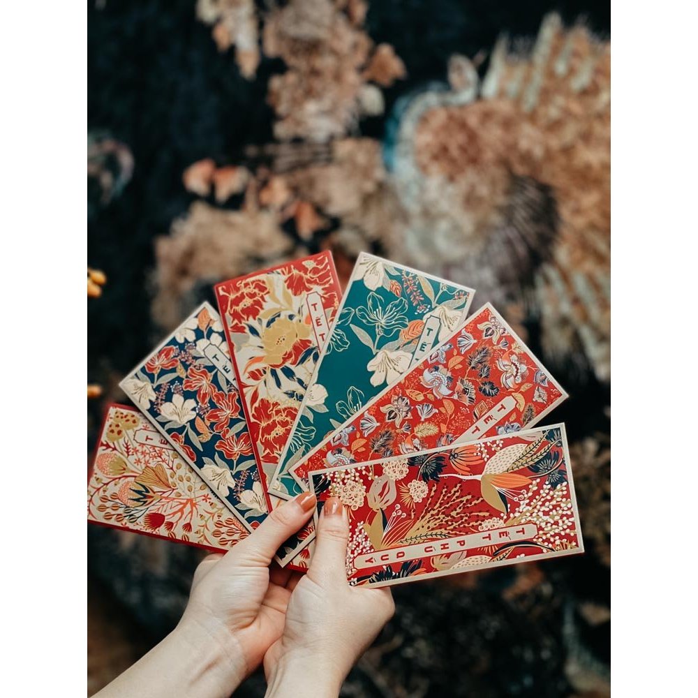 BAO LÌ XÌ MẪU 2024 1 XẤP 10 CÁI - Mẫu Hoa Lá Bốn Mùa