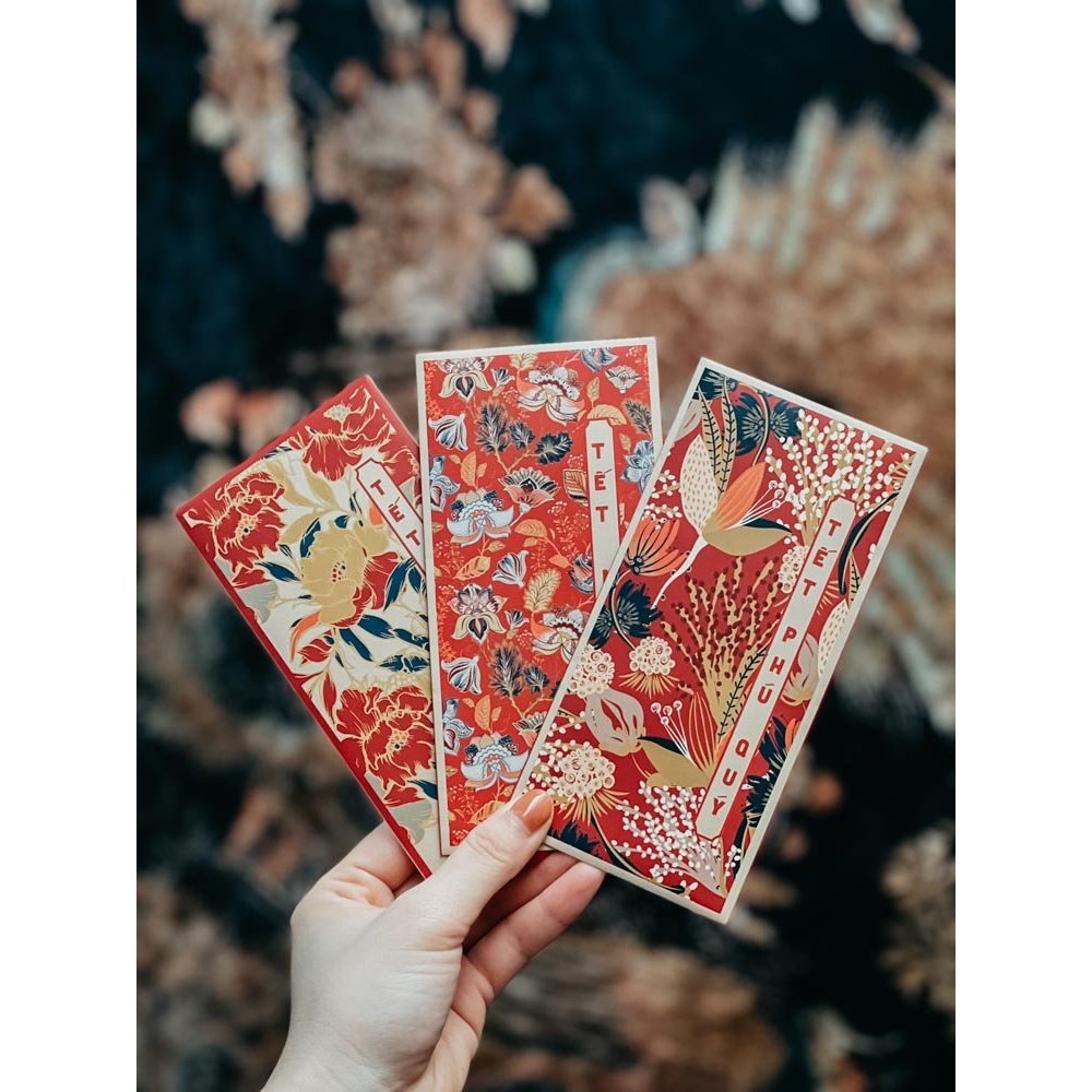 BAO LÌ XÌ MẪU 2024 1 XẤP 10 CÁI - Mẫu Hoa Lá Bốn Mùa