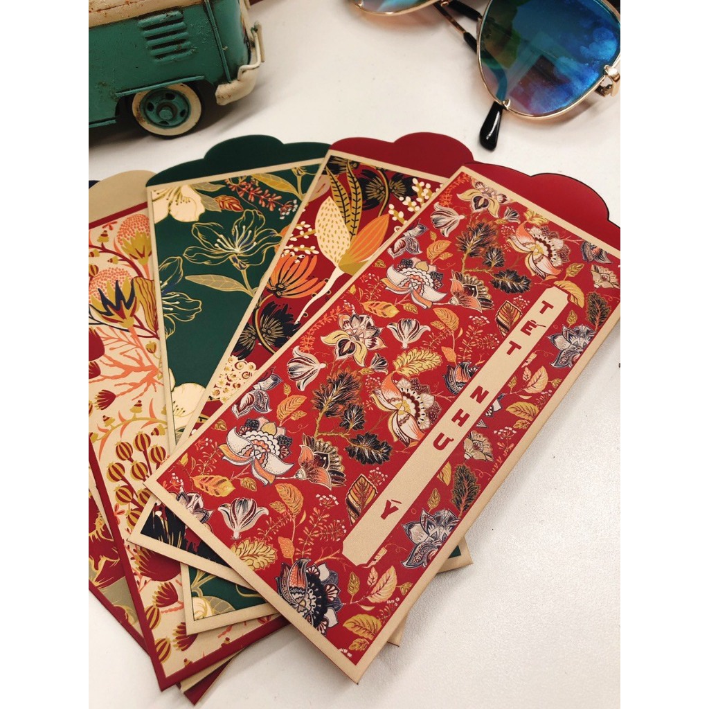 BAO LÌ XÌ MẪU 2024 1 XẤP 10 CÁI - Mẫu Hoa Lá Bốn Mùa