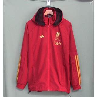Áo khoác liverpool màu đỏ sọc vàng - chất liệu dù 2 lớp bền đẹp 2023/24