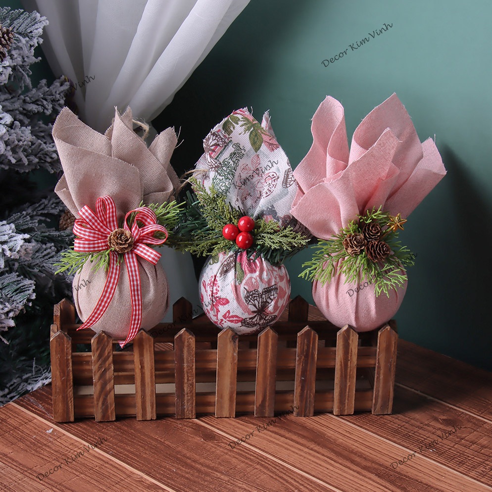 Quả Cầu Bọc Vải Bố Vintage E78 Trang Trí Noel Giáng Sinh (Có dây treo)