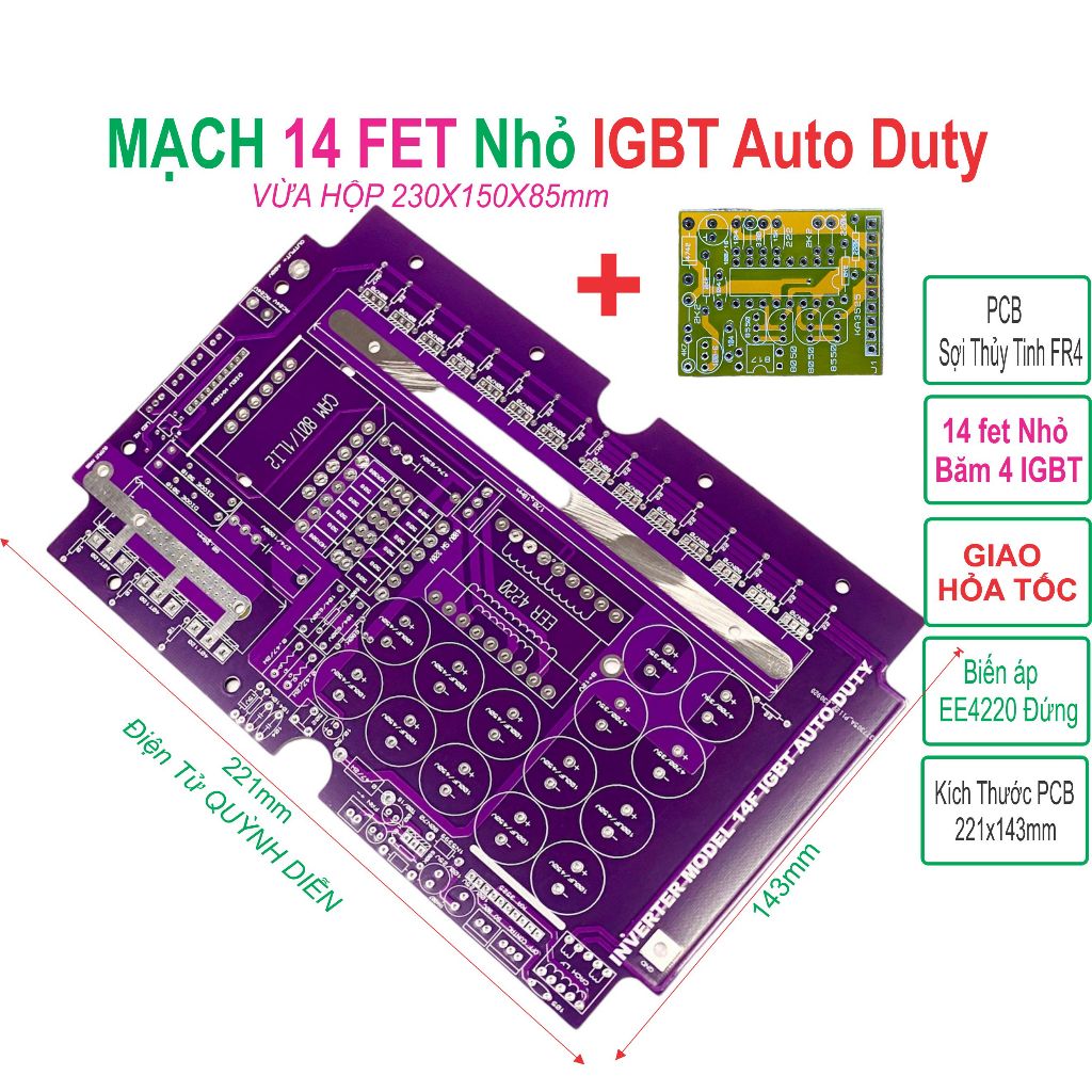 PCB bo mạch kích điện 14 fet cách li băm IGBT (sợi thủy tinh FR4) - linh kiện điện tử QUỲNH DIỄN