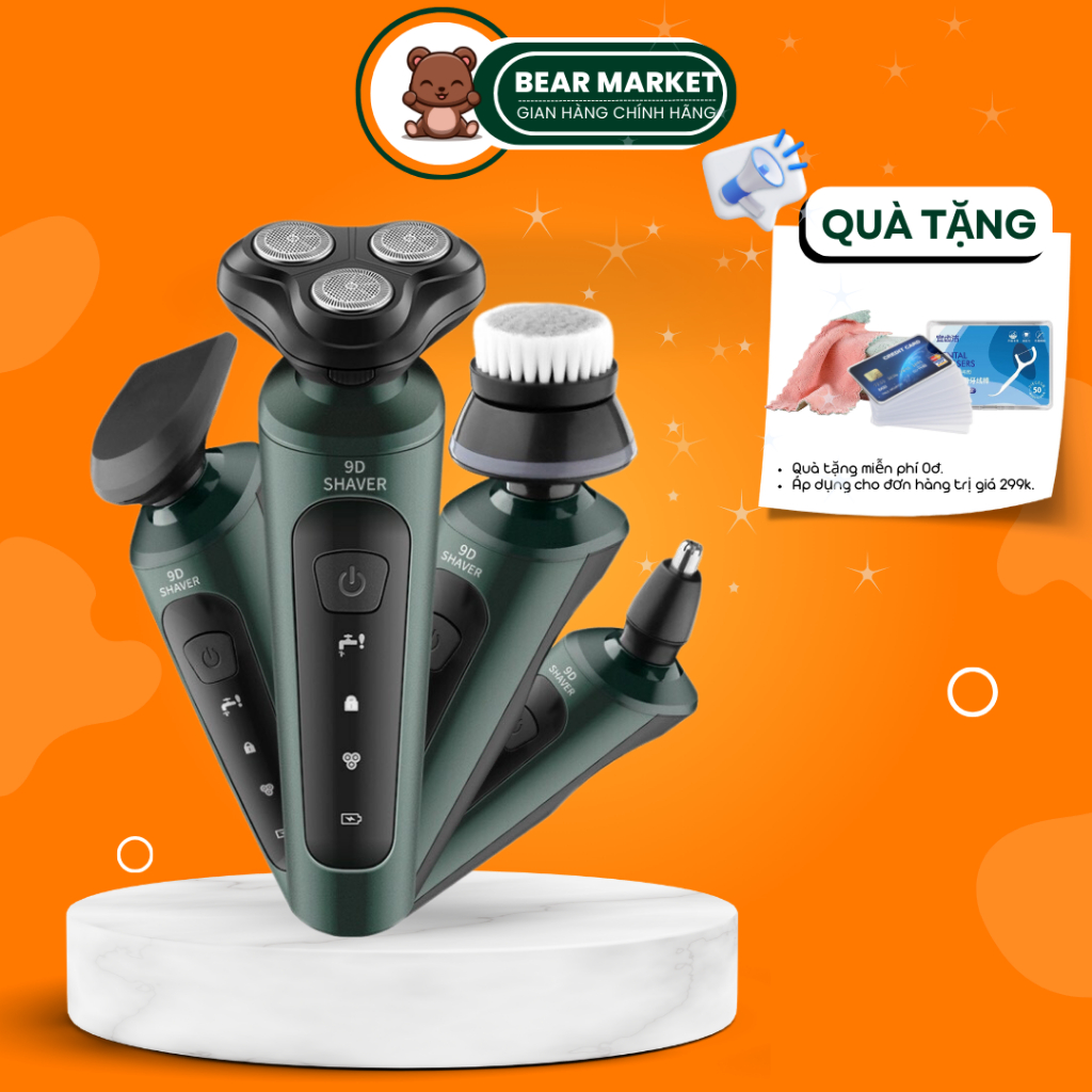 Máy cạo râu nam Shaver 9D 4in1 kiêm tỉa lông mũi cao cấp, 3 lưỡi dao kép, công nghệ chống nước IPX7 bảo hành 12 tháng