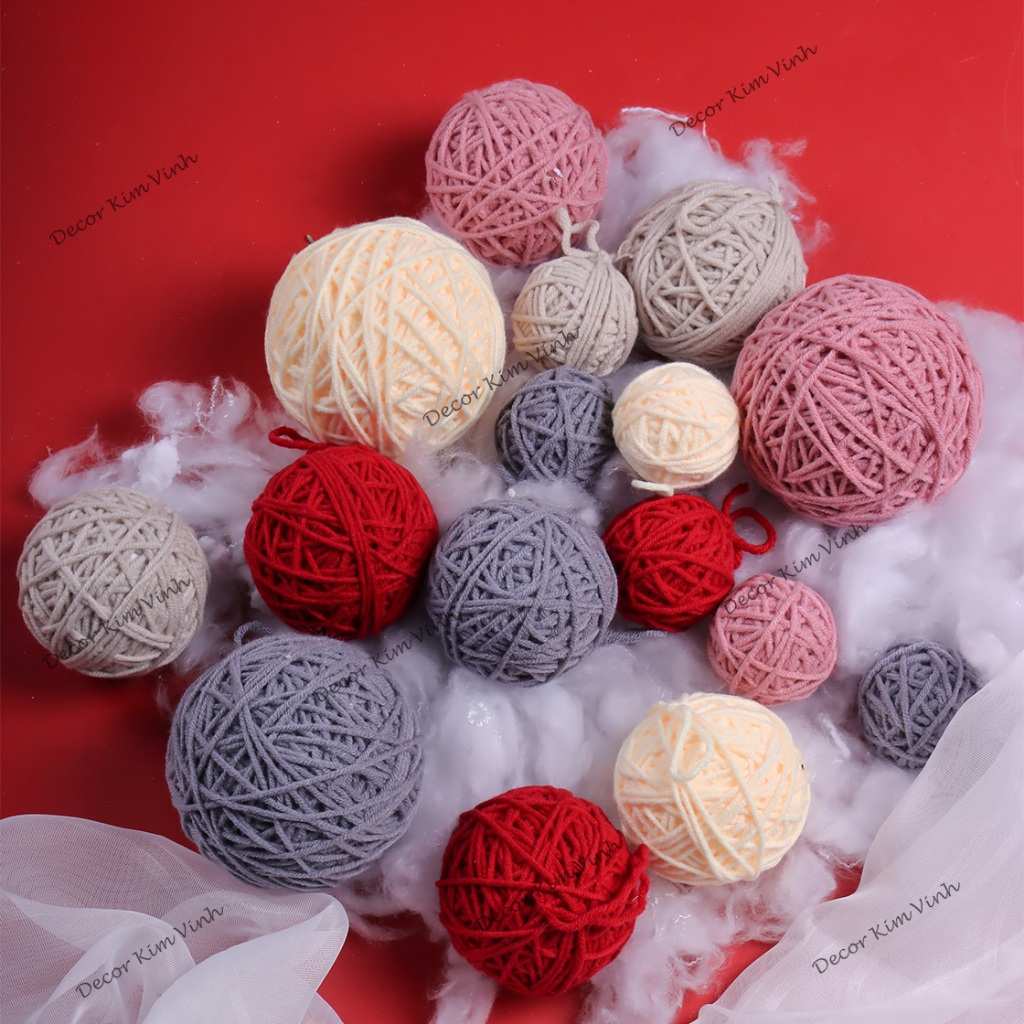 Quả Cầu Len Sợi Nhỏ Trang Trí Handmade Trang Trí Giáng Sinh Noel