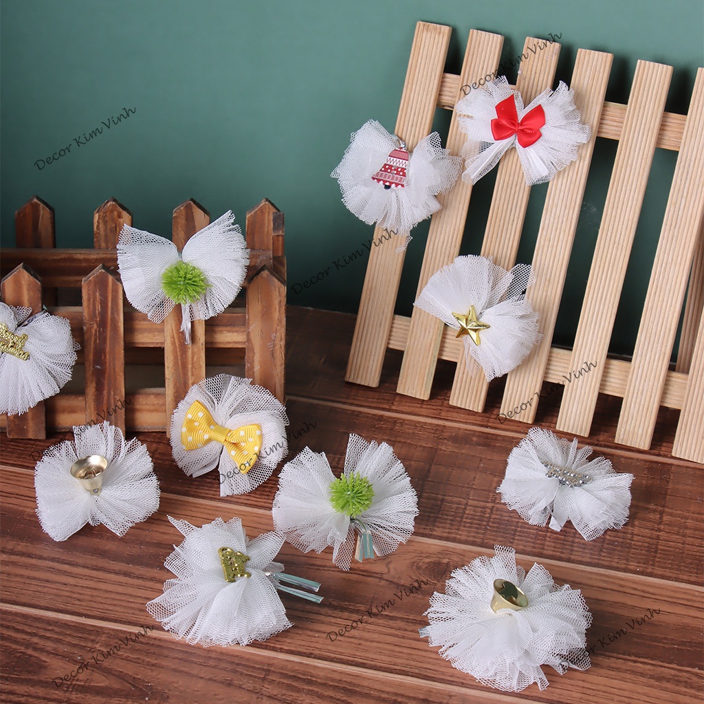 Set 10 Nơ Voan Trắng NV15 Trang Trí Noel Giáng Sinh