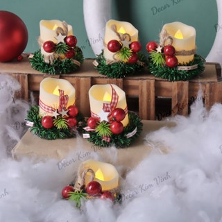  Nến Điện Tử Giáng Sinh NEN30 Vòng Xanh Dùng Pin Trang Trí Noel 