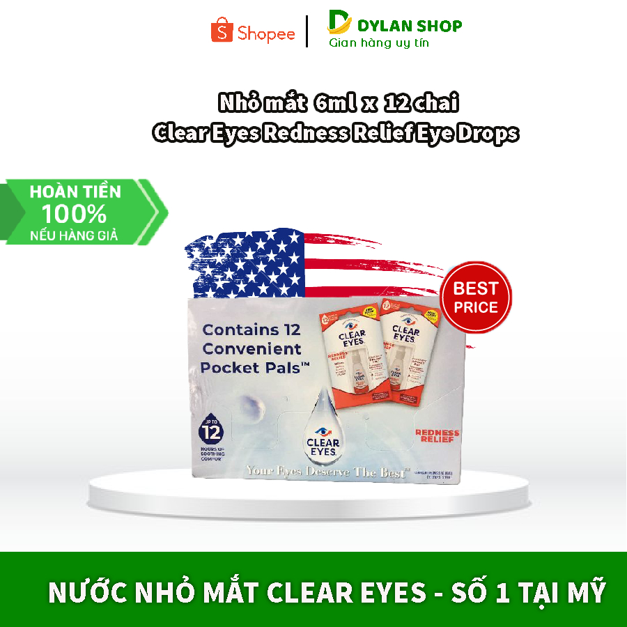 Nhỏ mắt Clear Eyes Redness Relief Eye Drops 6ml x12 chai