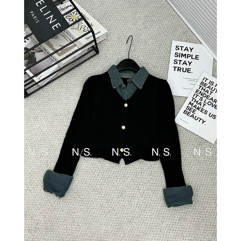 Áo len carigan phối cổ jean QC