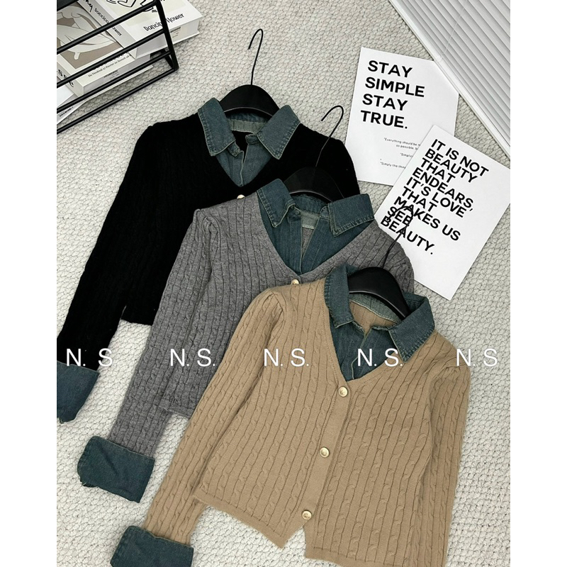 Áo len carigan phối cổ jean QC