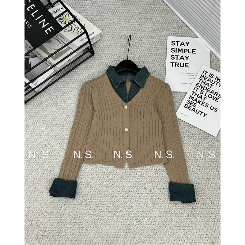Áo len carigan phối cổ jean QC