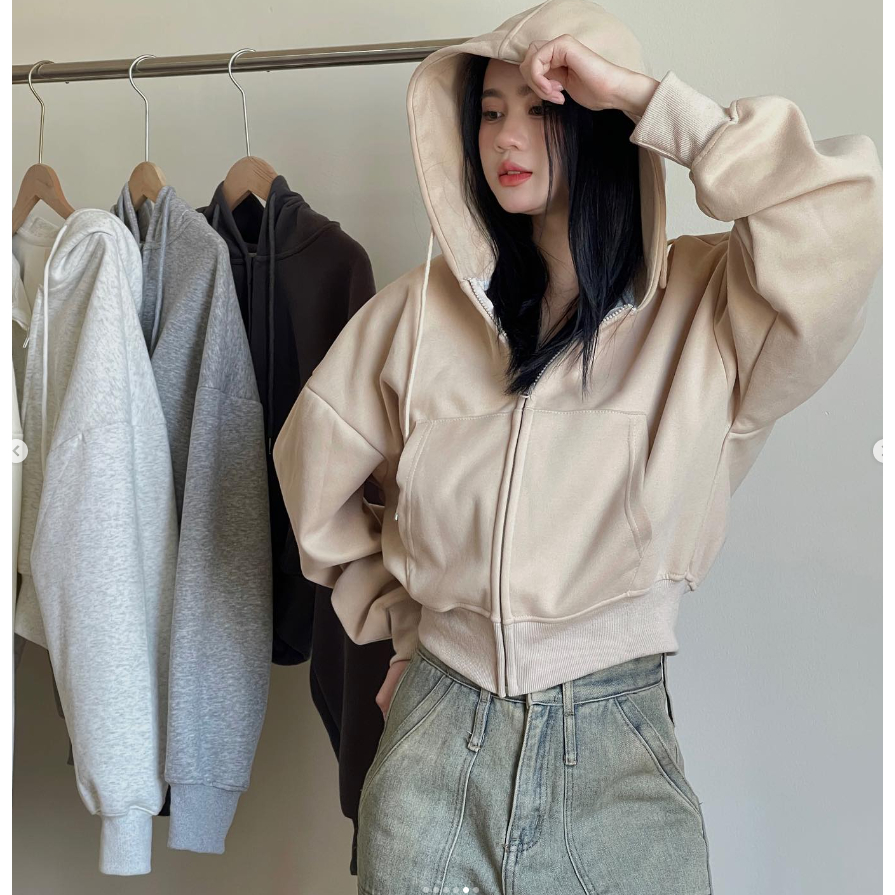 Áo khoác nỉ croptop Hàn dáng rộng, áo hoodie nữ siêu xinh