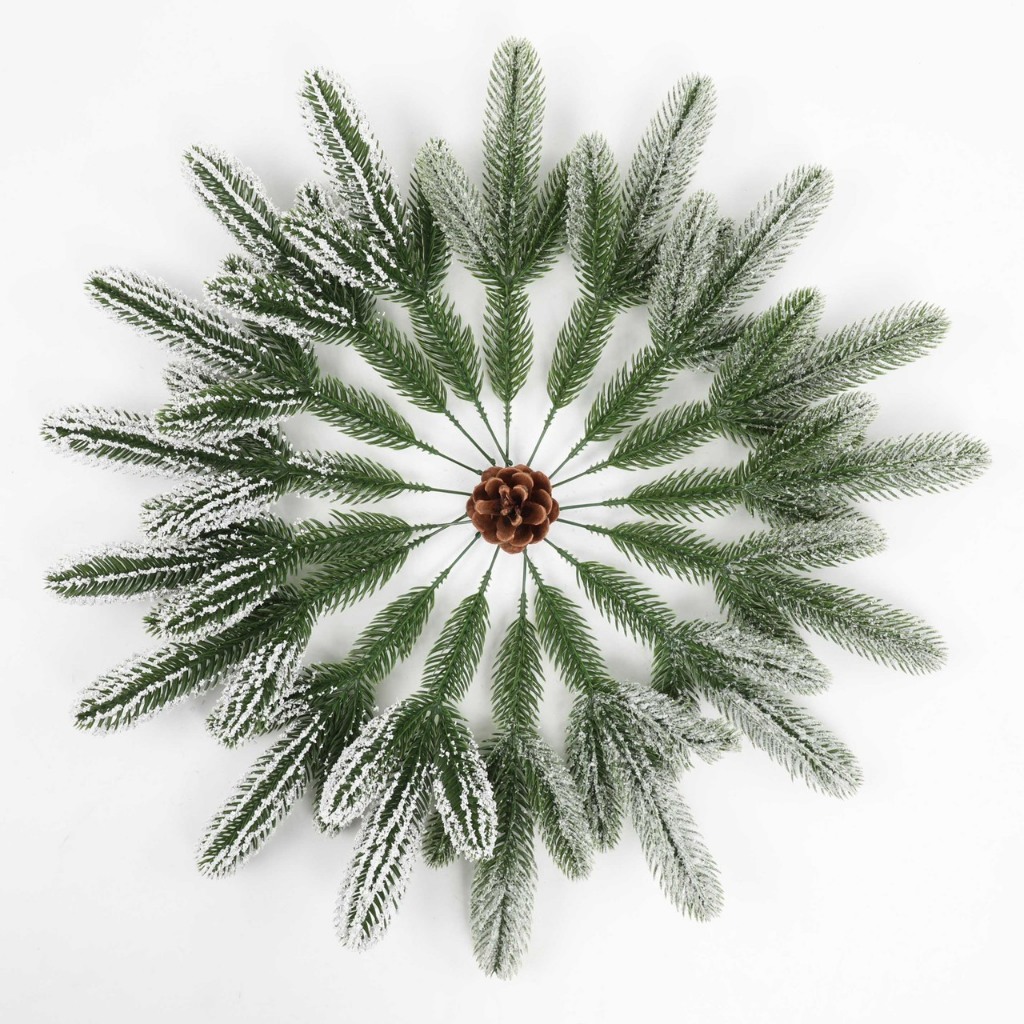Set 10 Nhánh lá thông PE phủ tuyết trang trí noel, trang trí phụ kiện handmade