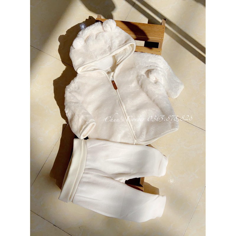 Set nỉ áo lông có mũ sơ sinh