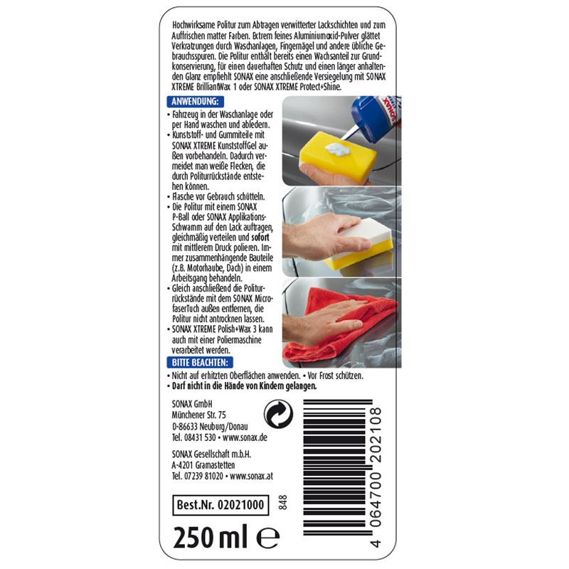Kem đánh bóng, xóa xước, phục hồi và bảo vệ sơn xe Sonax Xtreme Polish And Wax 3 202100 250ml