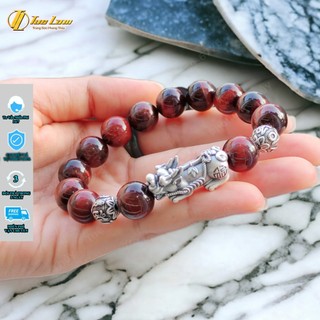 Vòng tay phong thủy chuỗi hạt mh nâu đỏ size 12 li mix tỳ hưu si đen bi cầu tài lộc - diy tuệ lâm