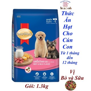 Thức ăn hạt cho Chó con Smartheart Puppy Beef & Milk Flavor Gói 1.3kg Hương vị bò và sữa Bổ sung dinh dưỡng hoàn chỉnh
