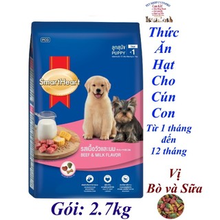 Thức ăn hạt cho Chó con Smartheart Puppy Beef & Milk Flavor Gói 2.7kg Hương vị bò và sữa Bổ sung dinh dưỡng hoàn chỉnh